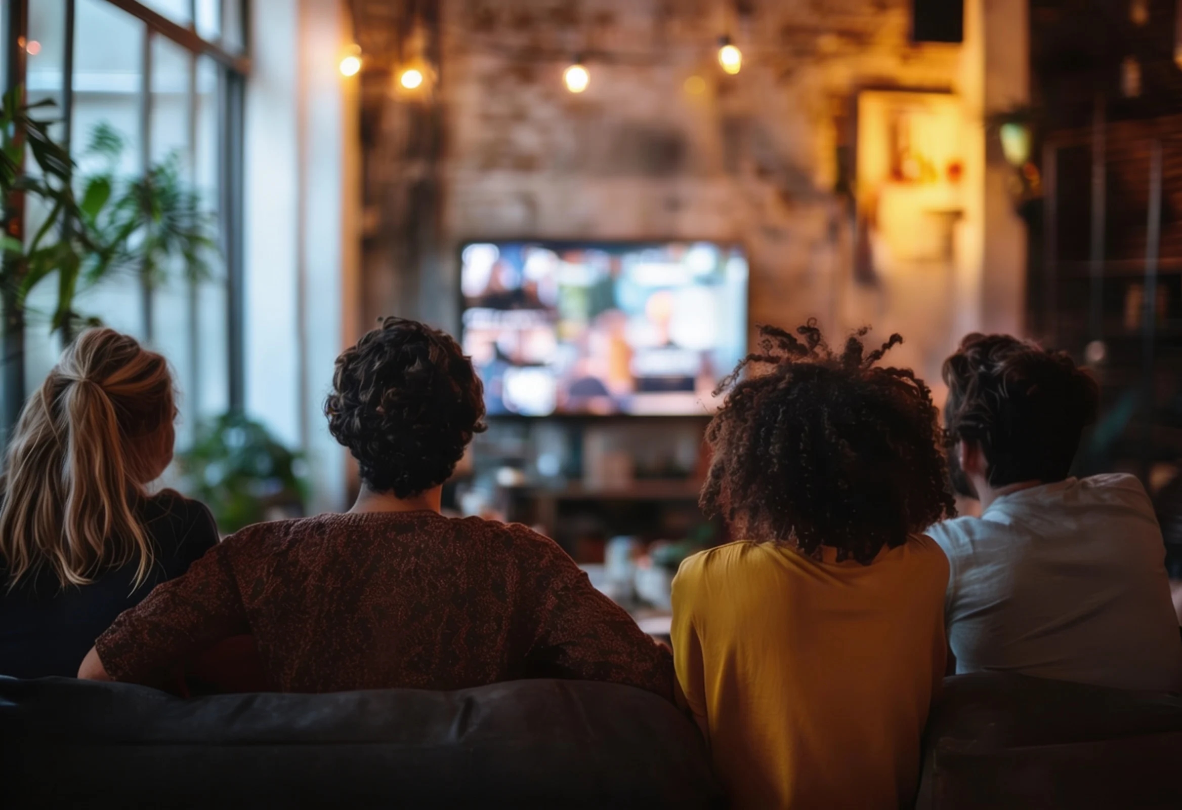 Pessoas assistindo televisão em um ambiente corporativo